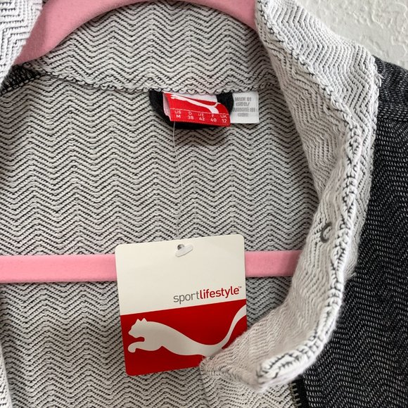 Puma NWT Womens M Gray Long Lifestyle Asymmetrical Herringbone Full Zip Jacket - Picture 10 of 16